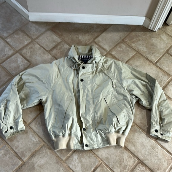 Vtg Nautica beige tan snap up bomber jacket sz L